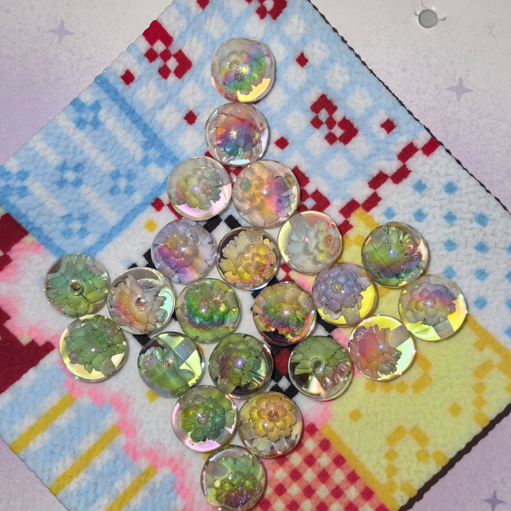 (L071) Resin Beads with Flowers 16mm String Pen DIY Accessories Ornament