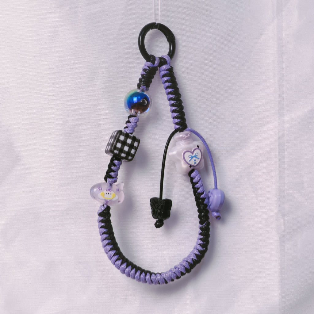 （L019)Phone Strap Purple and Black Crafted by Hand