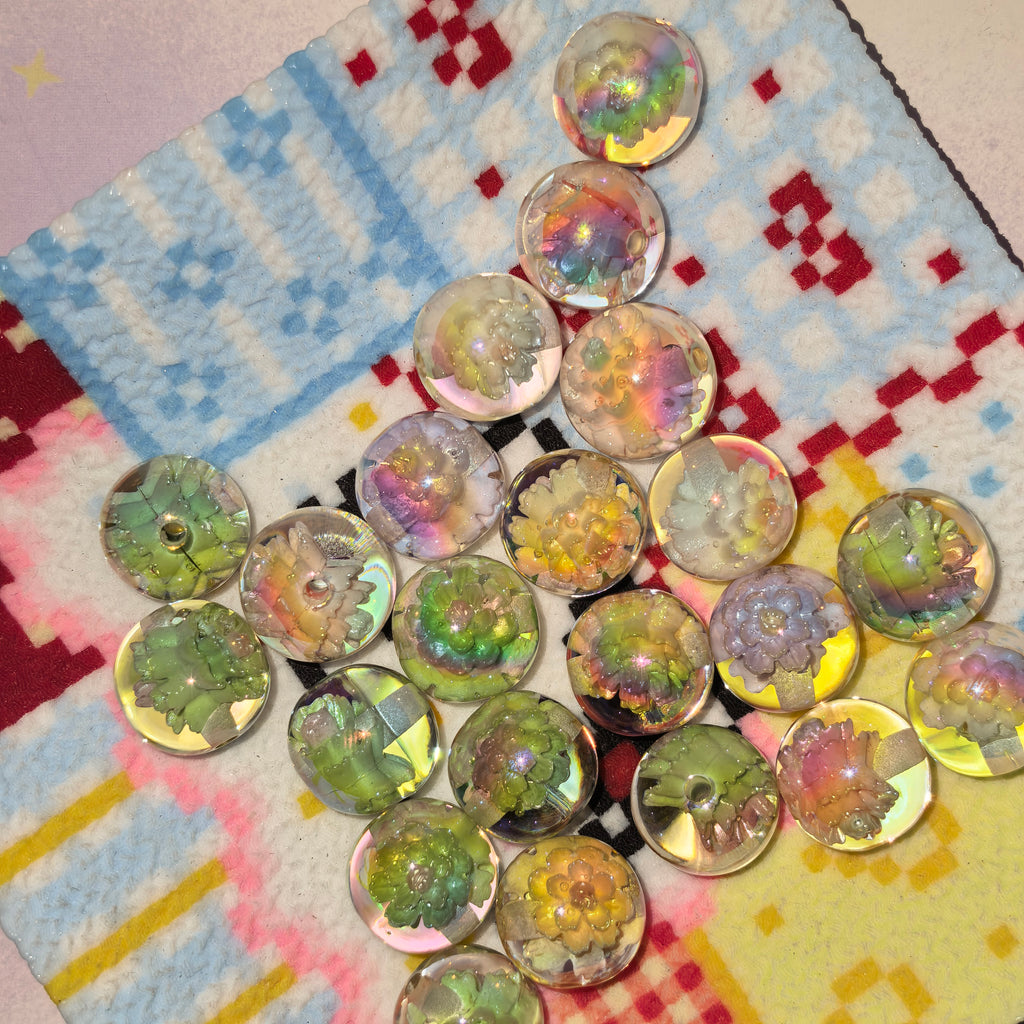 (L071) Resin Beads with Flowers 16mm String Pen DIY Accessories Ornament