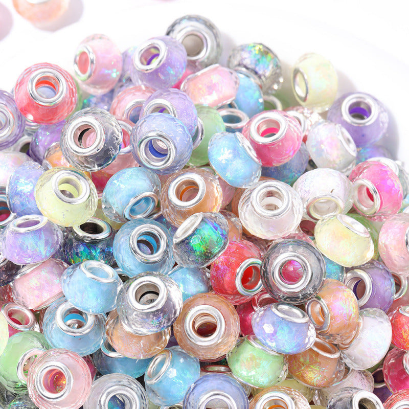(L066) Faceted Beads Iridescent Beads Laser Light Big Hole Wheel Bead