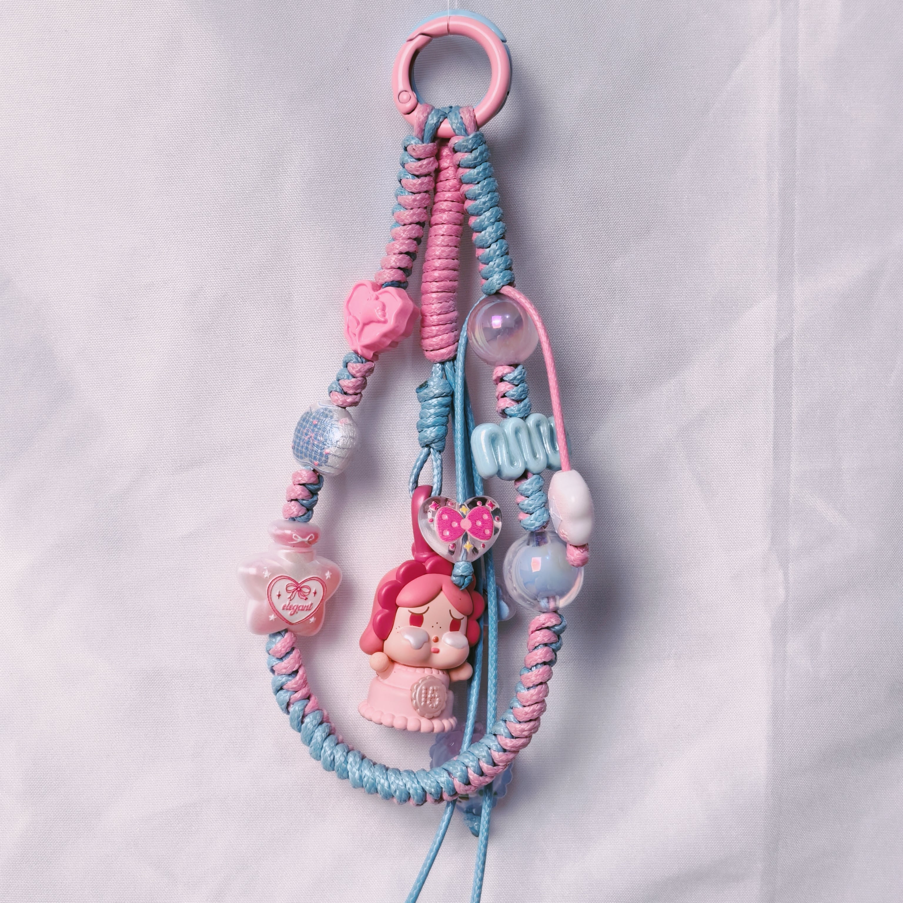 （L021)Phone Strap Pink and Blue Crafted by Hand