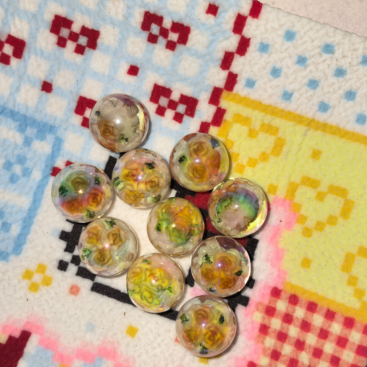(L070) Resin Beads with Flowers 16mm String Pen DIY Accessories Ornament