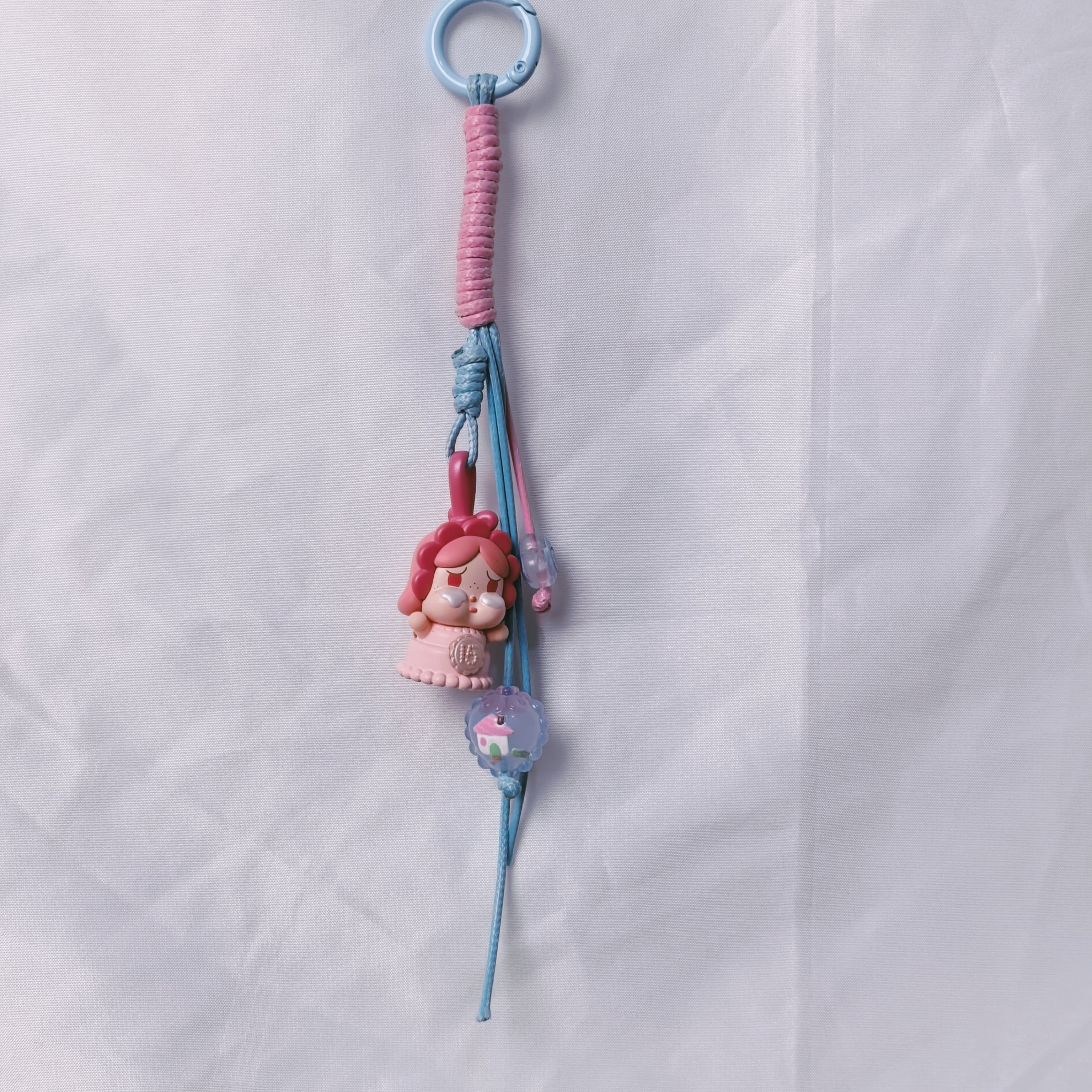 （L021)Phone Strap Pink and Blue Crafted by Hand