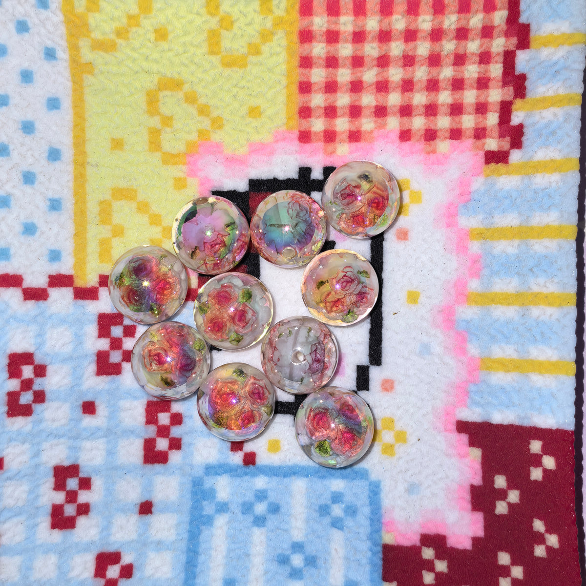 (L070) Resin Beads with Flowers 16mm String Pen DIY Accessories Ornament