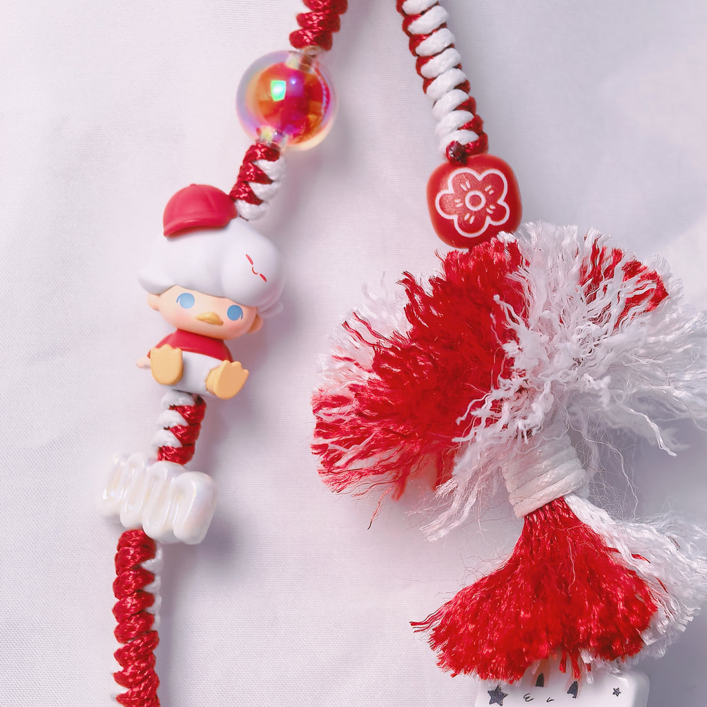 （L022)Phone Strap Red and White Crafted by Hand