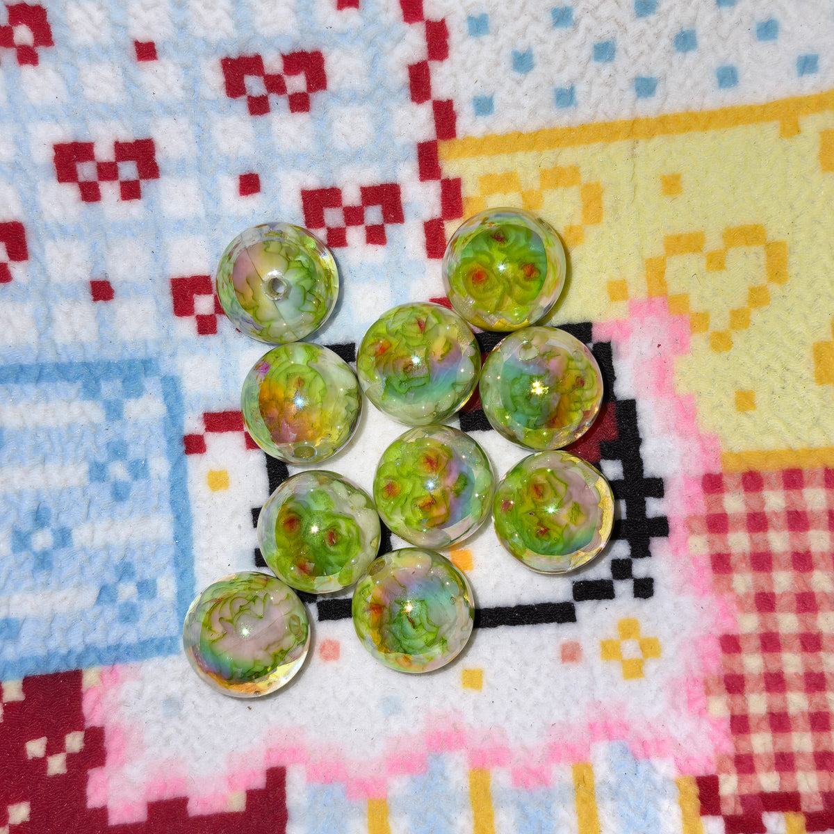 (L070) Resin Beads with Flowers 16mm String Pen DIY Accessories Ornament