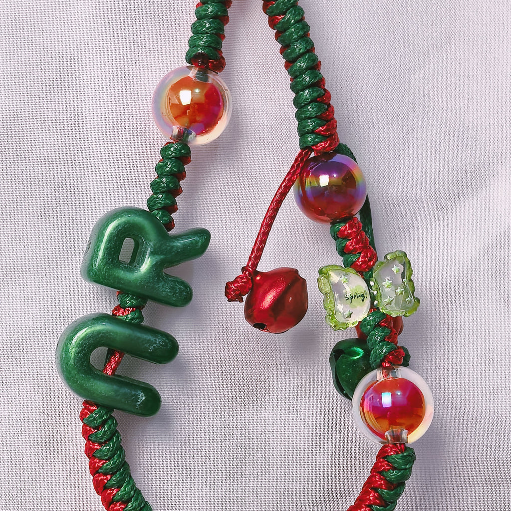 （L024)Phone Strap Red and Green Crafted by Hand