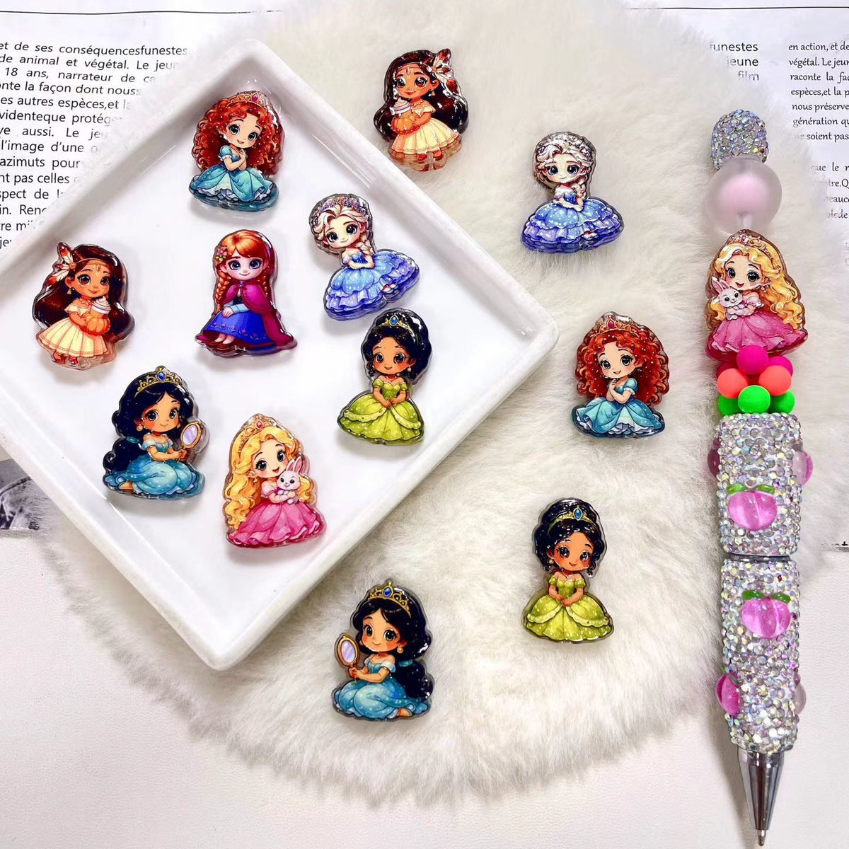 (L059) Acrylic Cartoon Princess Through-hole Beading Supplies Beads
