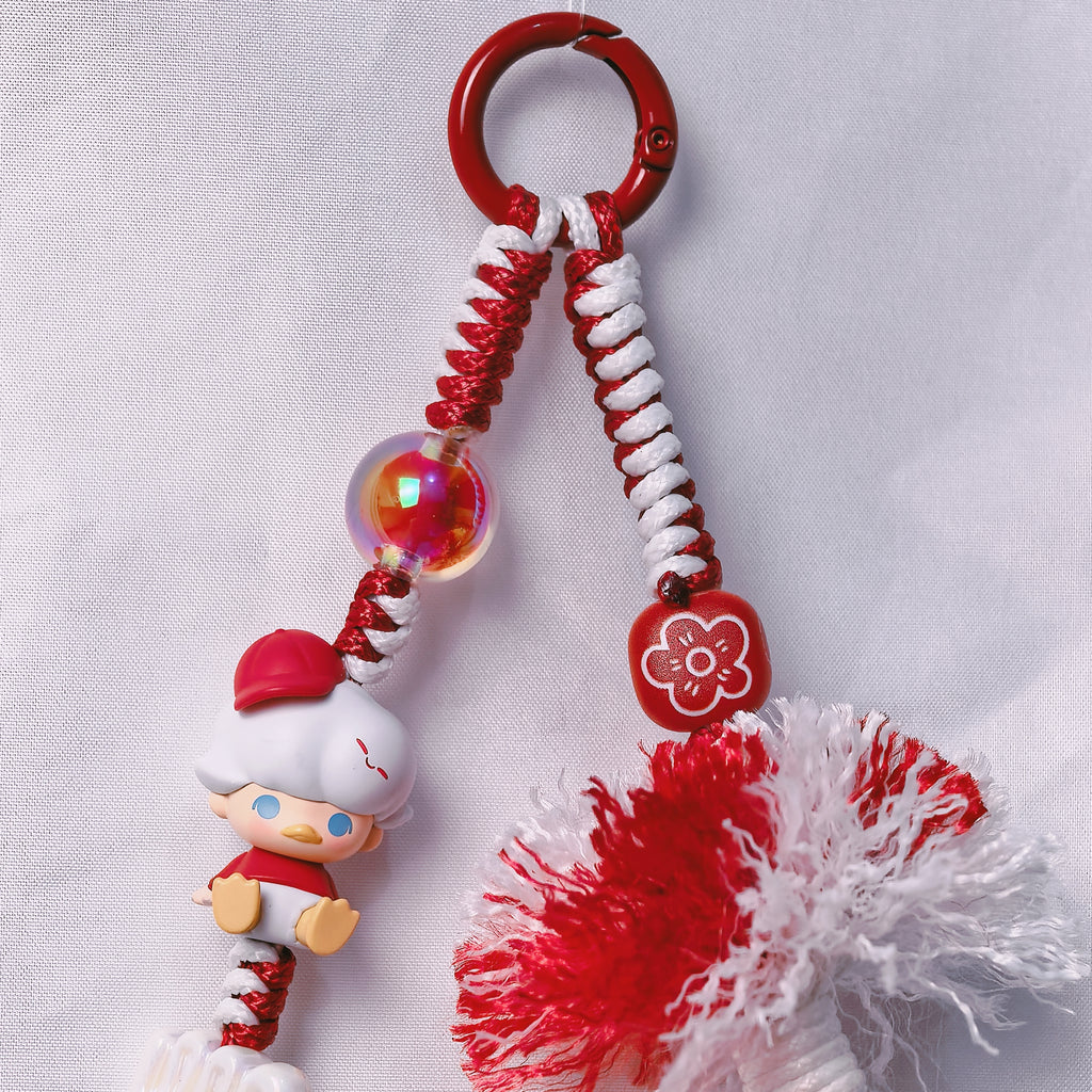 （L022)Phone Strap Red and White Crafted by Hand