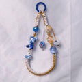 （L023)Phone Strap Golden Blue and White Crafted by Hand