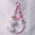 （L020)Phone Strap Pink and White Crafted by Hand
