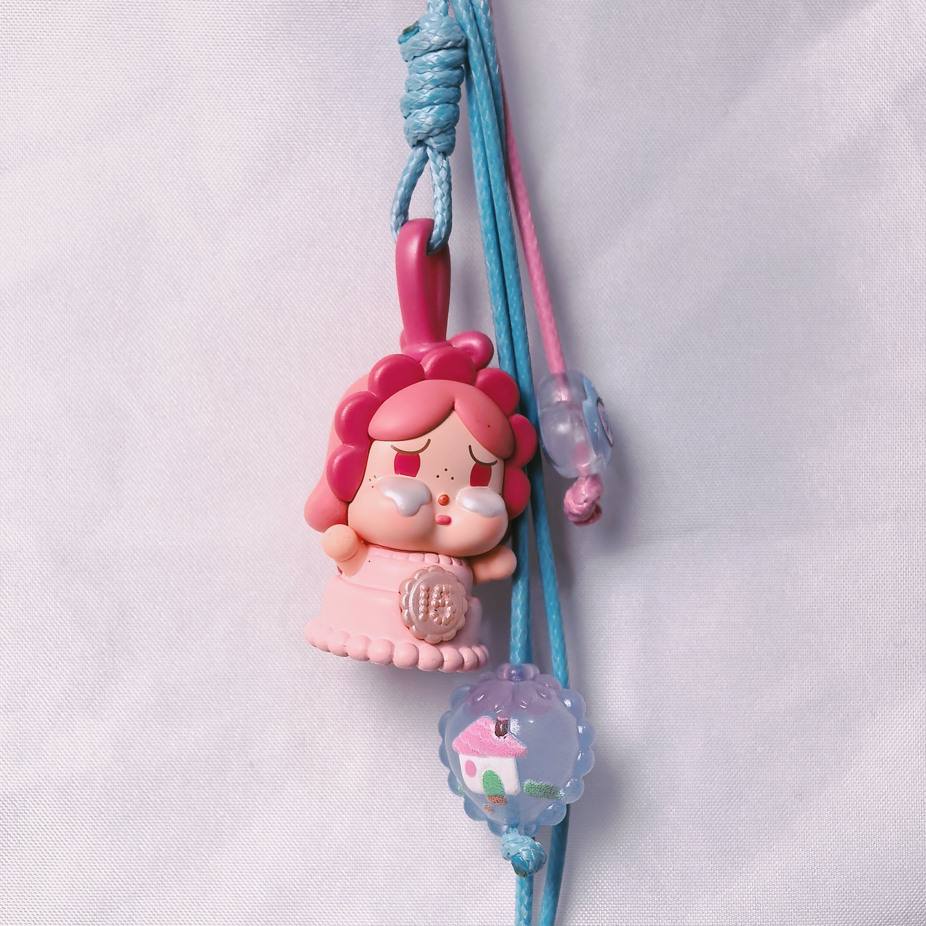 （L021)Phone Strap Pink and Blue Crafted by Hand