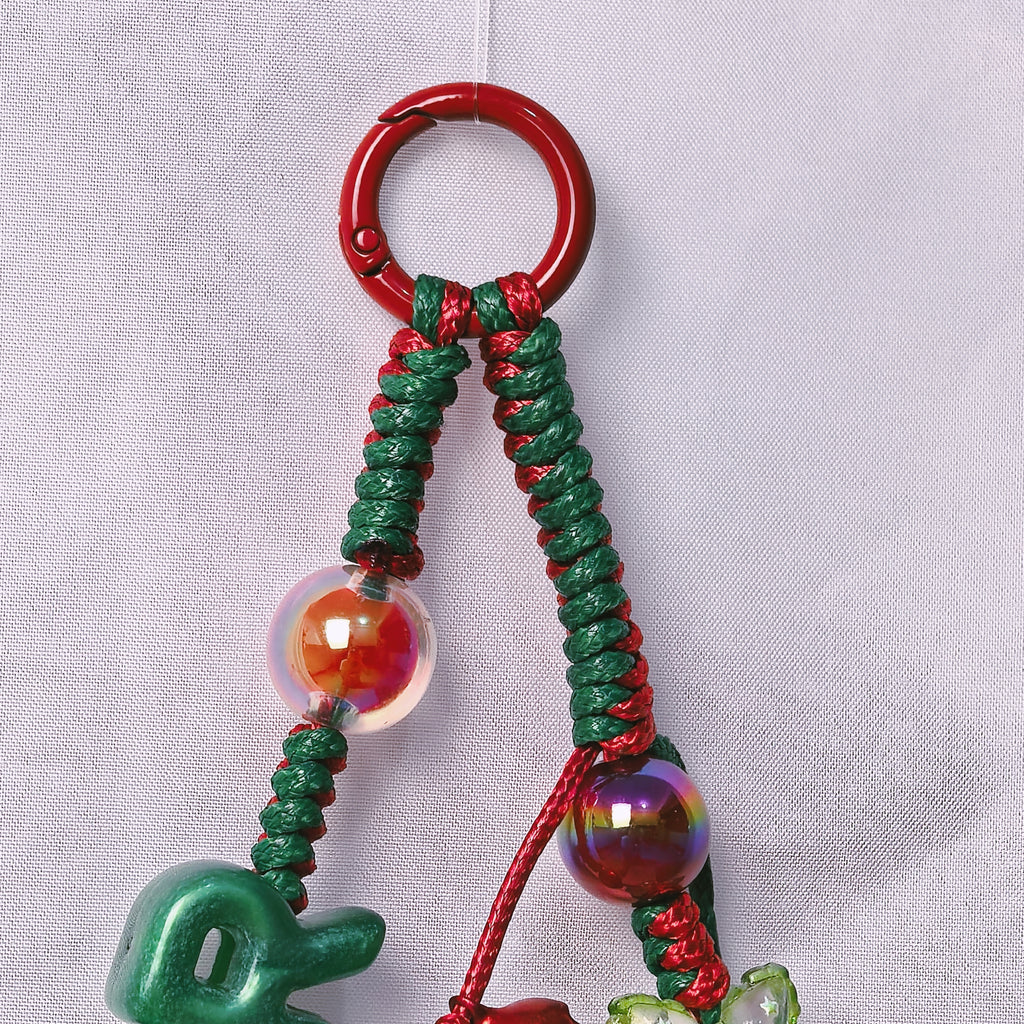 （L024)Phone Strap Red and Green Crafted by Hand