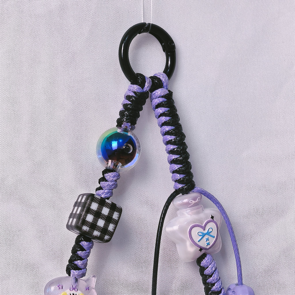 （L019)Phone Strap Purple and Black Crafted by Hand
