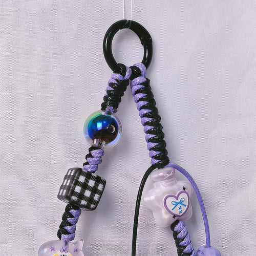 (L019) Phone Strap Purple and Black Crafted by Hand