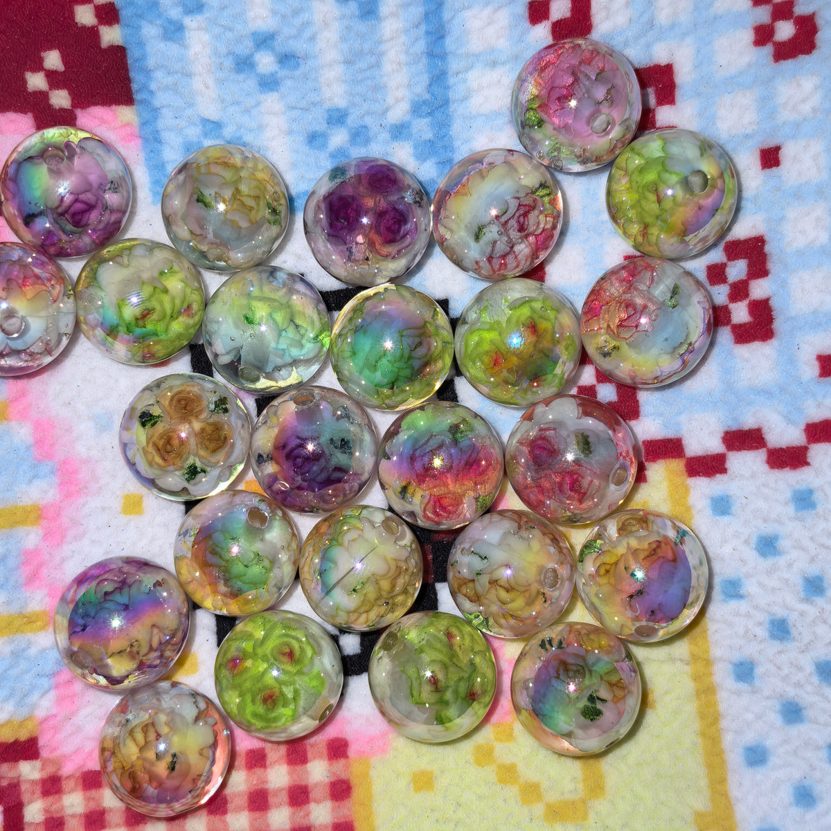 (L070) Resin Beads with Flowers 16mm String Pen DIY Accessories Ornament