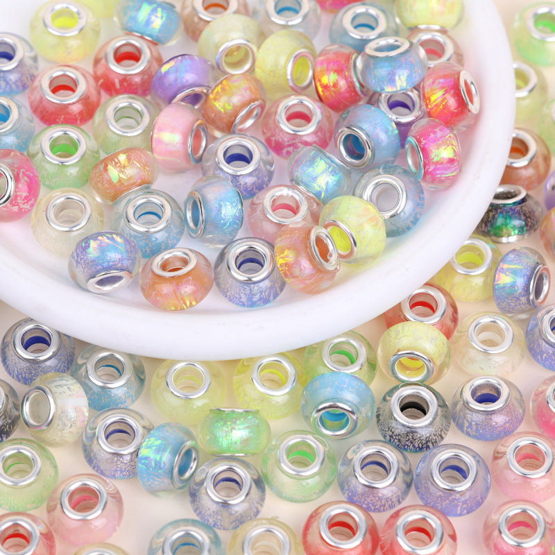 (L066) Faceted Beads Iridescent Beads Laser Light Big Hole Wheel Bead