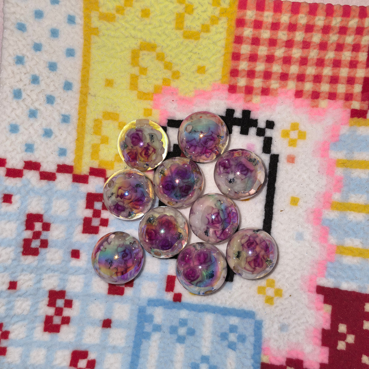 (L070) Resin Beads with Flowers 16mm String Pen DIY Accessories Ornament